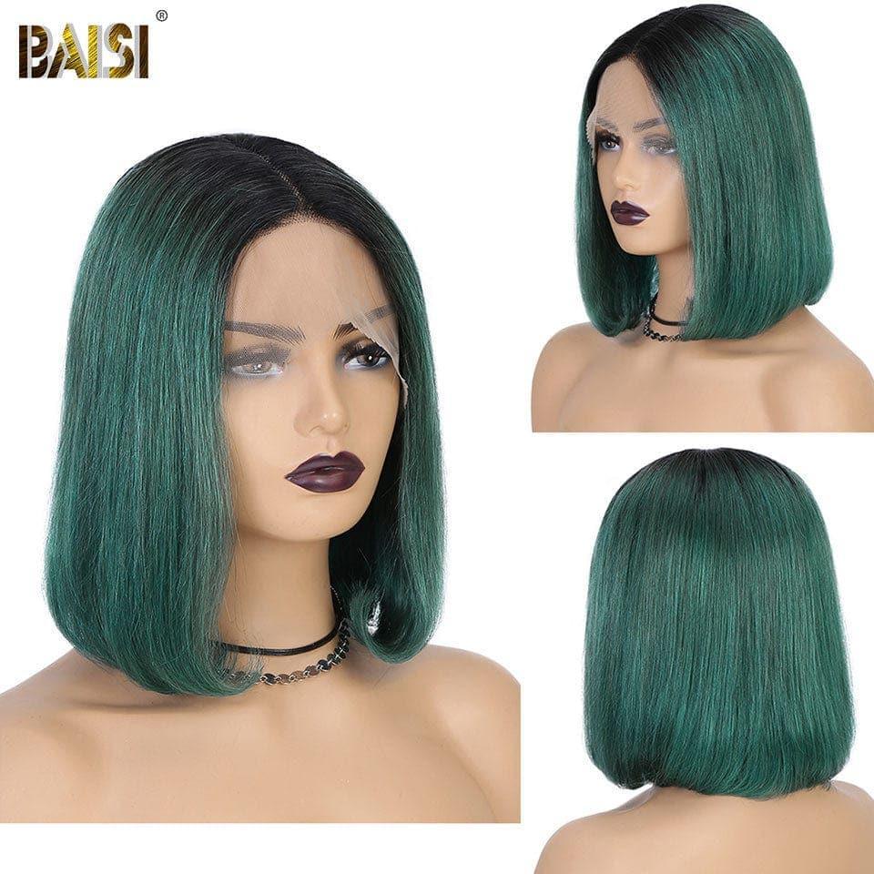 BAISI Grande Promo 13x4 Frontale Lace Perruque BOB Lisse 90€ en Couleur #1B Vert En 100% Cheveux Humains D