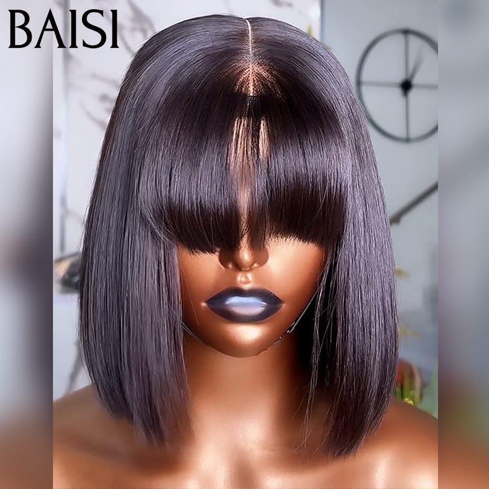 BAISI 15A SDD BONE STRAIGHT bob Perruques de Luxe Lisse bob sans lace avec frange A1 Fabriquées par les cheveux double drawn