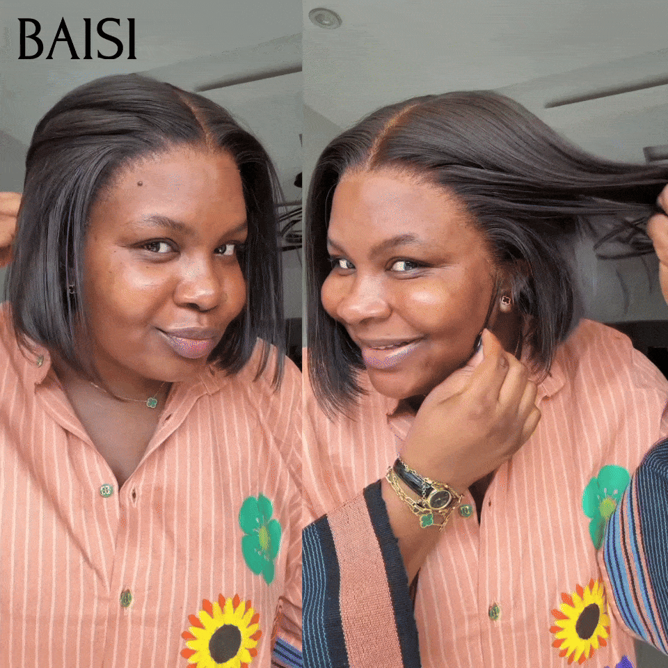 BAISI perruque SDD BONE STRAIGHT Lisse 8 pouces 75€ BOB noir de luxe 2x6 lace closure 100% Cheveux Humains
