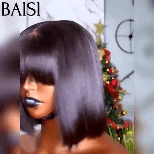BAISI 15A SDD BONE STRAIGHT bob Perruques de Luxe Lisse bob sans lace avec frange A1 Fabriquées par les cheveux double drawn