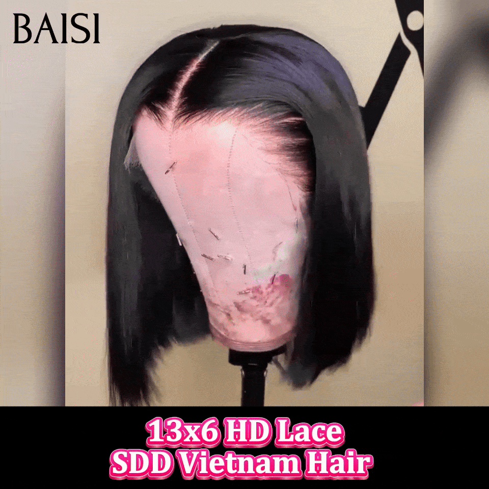 PROMO 100%Vietnam SDD Hair 13x6 HD lace Perruque Lisse Bob 10 pouce sans colle avec cordon réglable en 100% Cheveux Humain Hair