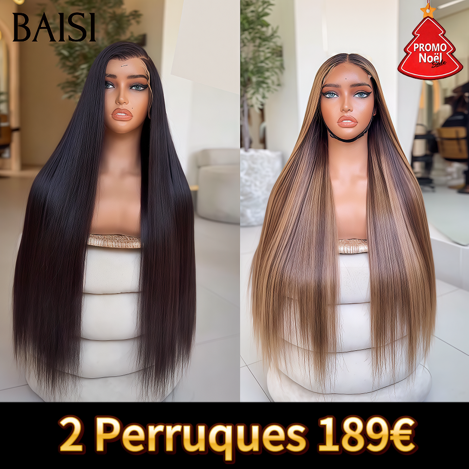 BAISI 2 Perruques 189€ Facile à Revendre 20 Pouces 13x4 lace frontal Lisse Noir et 4mix27 en 100% Cheveux Humains