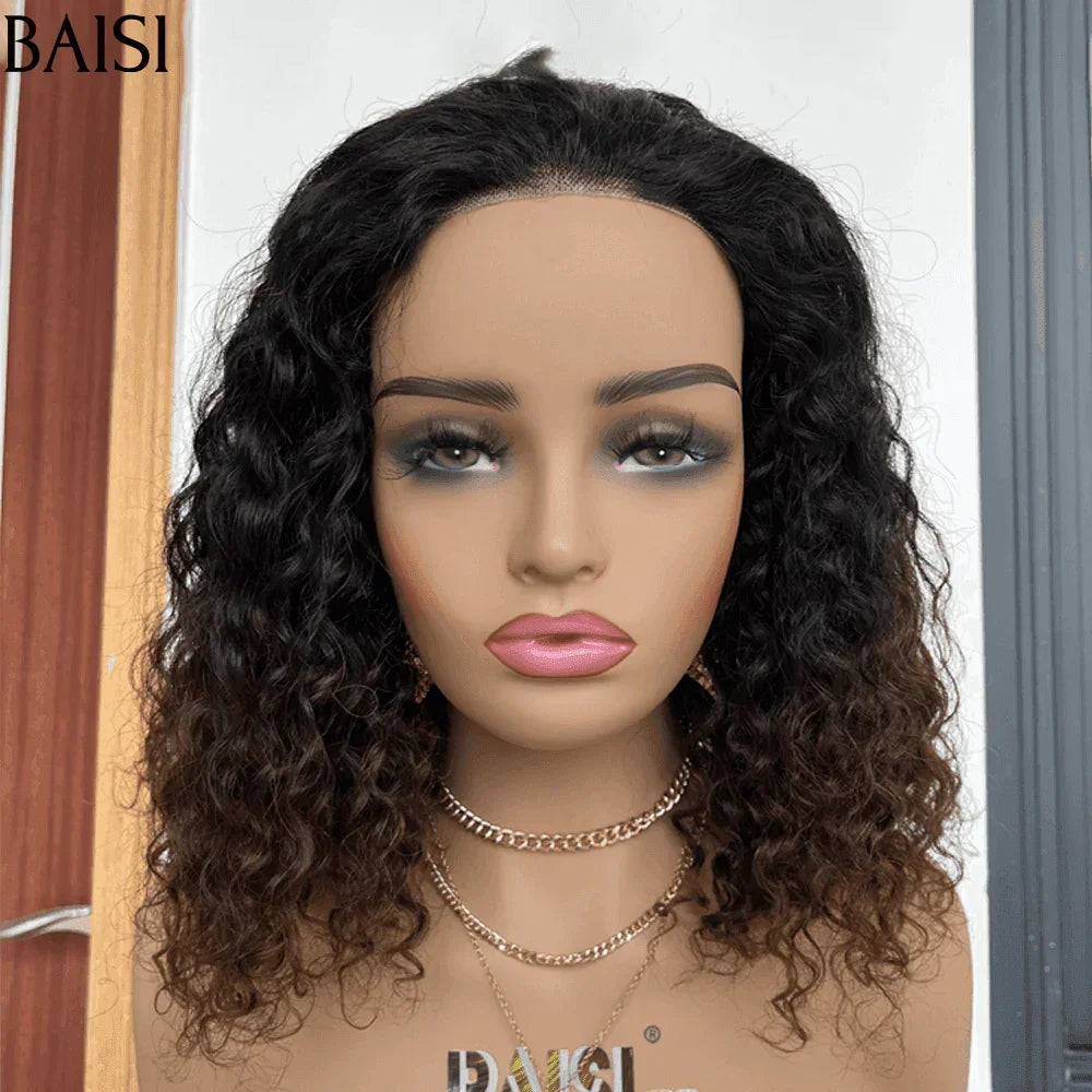 BAISI 4x4 Perruque Bob curly wave 14 Pouces 148€ 250% densité en Marron ou Mixte 1BT4# en 100% Cheveux Humains