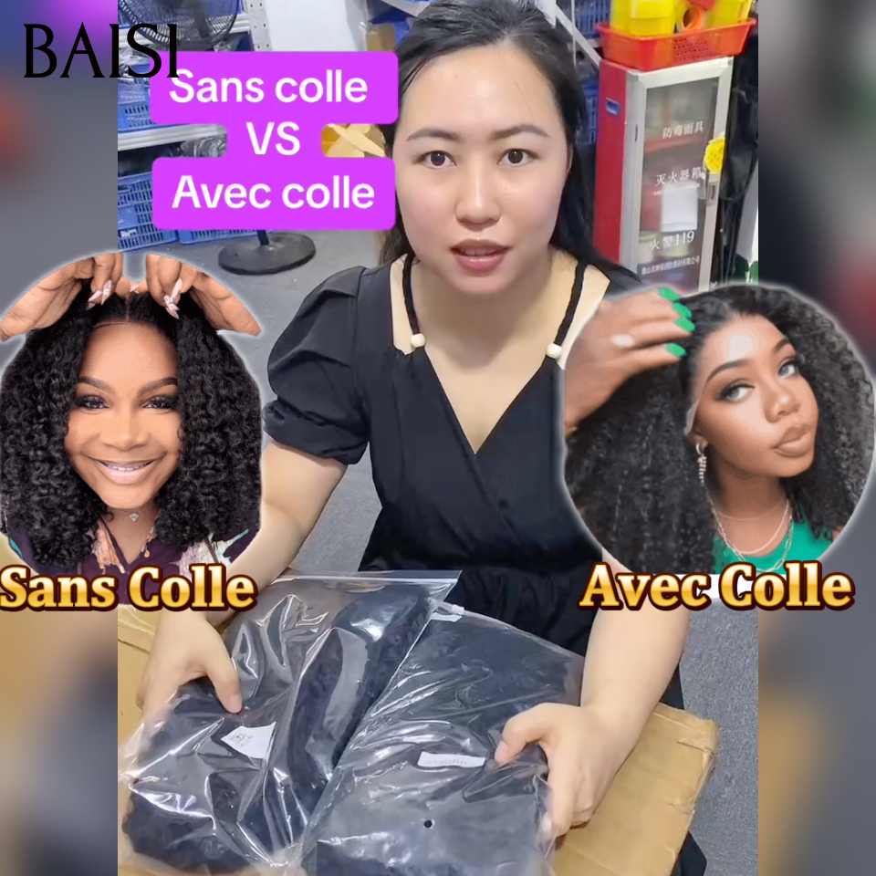 BAISI vente en promotion Lace frontal Perruque 13*4 Curly wave noir Avec Colle 14 pouces 89€ ou Sans Colle 109€ 100% Cheveux Humains