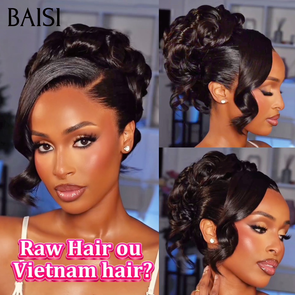 BAISI Nouvelle Arrivée Perruques Moitié Prix 13x4 frontal Lace 189€ ou Vietnam Hair 329€ Chignon de nattes NOIR en chignon bun En 100% cheveux humains