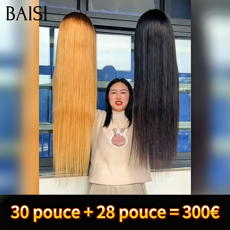 BAISI 2 Perruques Promo Dernier Jour 13x4 lace frontal Lisse et 30 pouce + 28 pouce 300€100% Cheveux Humains