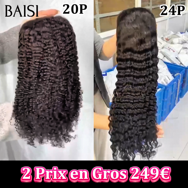 BAISI Perruques 2 Prix en Gros 249€ 13x4 lace frontale curly wave 20 pouces noir et deep wave 24 pouces 100% cheveux raw hair