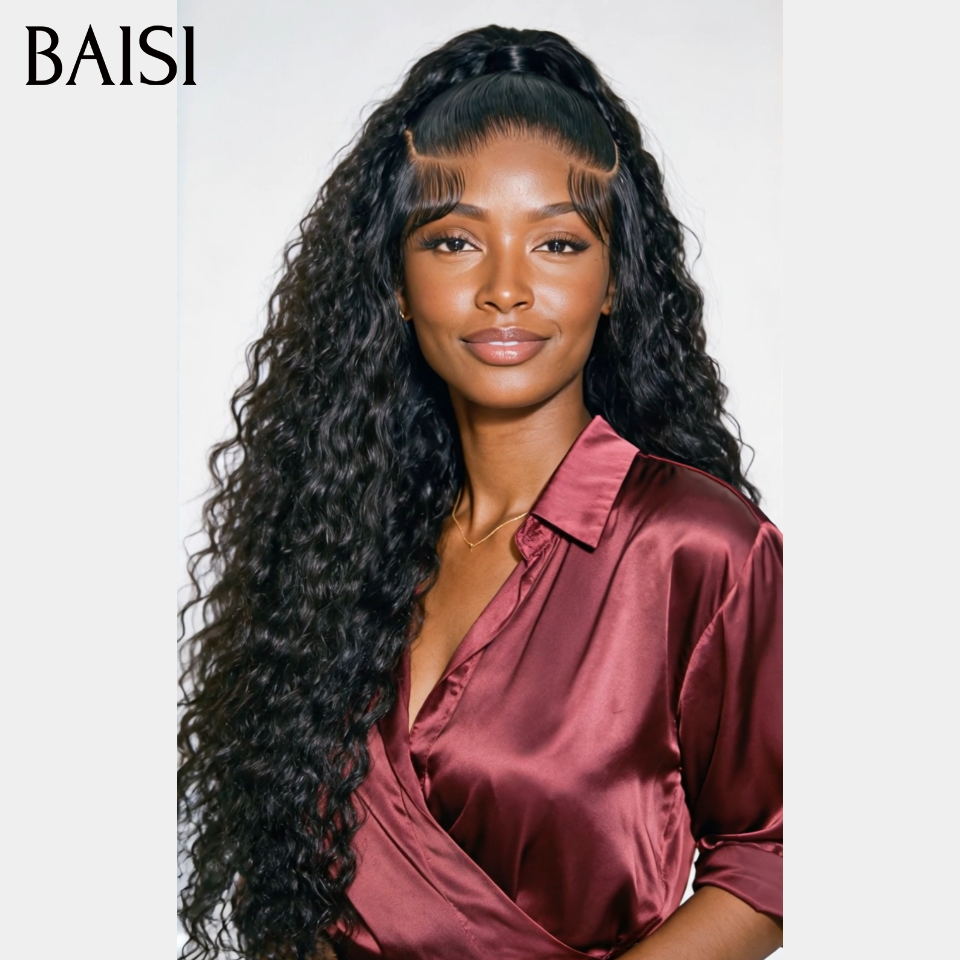 BAISI 13x4 Lace Perruque Coiffée Curly Wave Bouclée Noir 24Pouces 199€ Deja Prête à Porter Pratique et Rapide en 100% Cheveux Humains