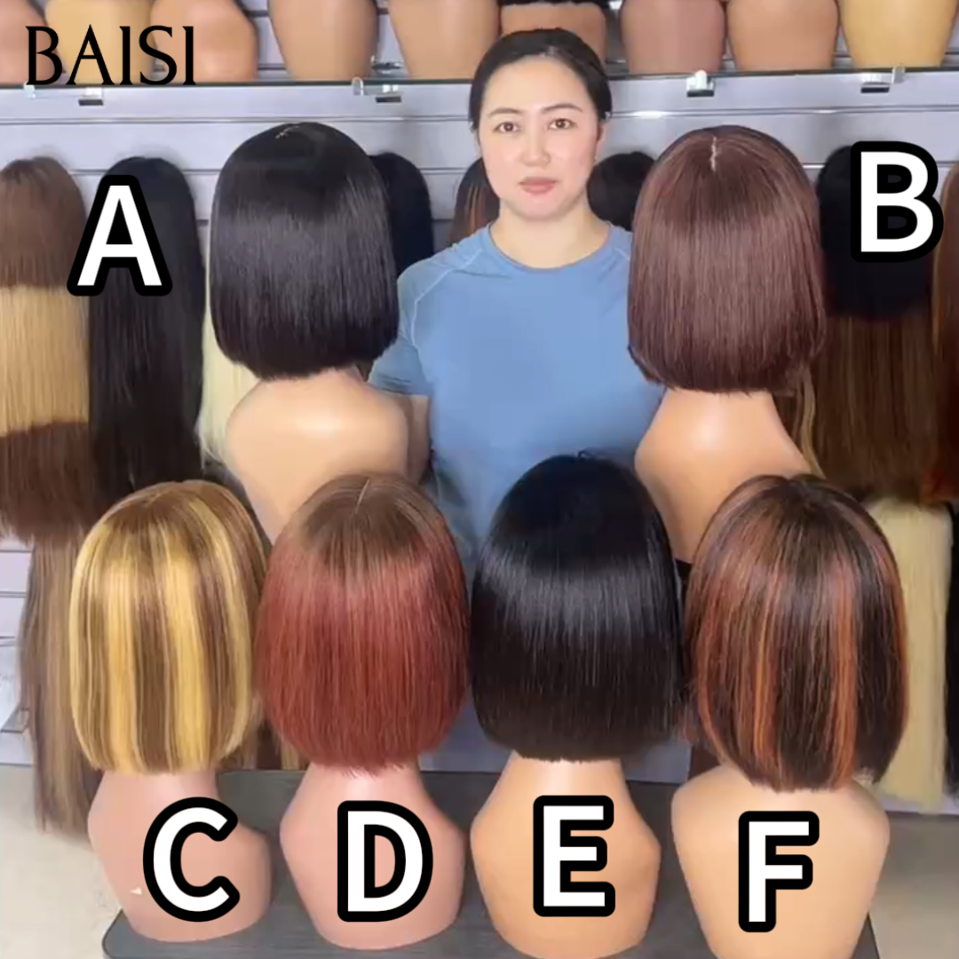 BAISI 2x6 Lace Lot de 2 Perruques Bob Lisse 8Pouces Différentes Couleurs Lot A+B ou Lot C+D ou Lot E+F Offre Spéciale Petit Business en 100% Cheveux humains