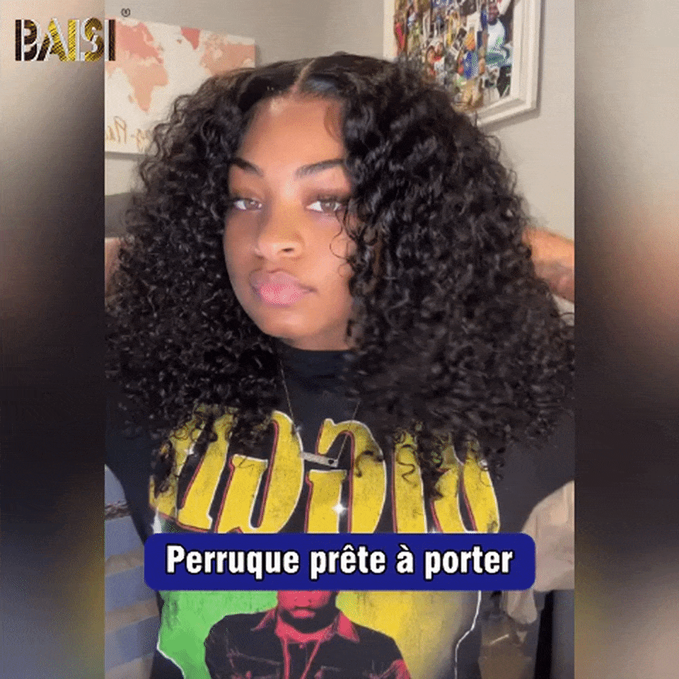 BAISI 13X4 Afro-Curl-Perücke in schwarzer Farbe #1B, vorgezupft, kein Kleber erforderlich, aus 100 % Rohhaar, Spitze bereits geschnitten