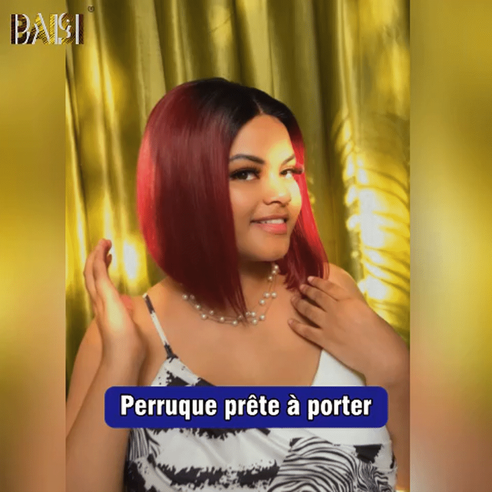 BAISI 4X4 Perruque Bob Lisse En Bordeaux 1B99J Pré-plucked Pas Besoin de Colle en 100% Raw Hair Lace déjà couper