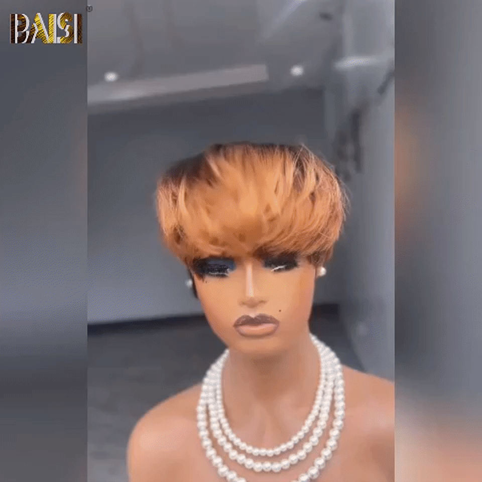 BAISI Perruque Pixie Lisse Correspondance spéciale des couleurs en 100% Cheveux Humains