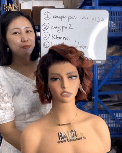 BAISI Pixie Frontal 13x4 encaje transparente 8 pulgadas colores rizados personalizados #1BT4#350# D Código: BAISI20