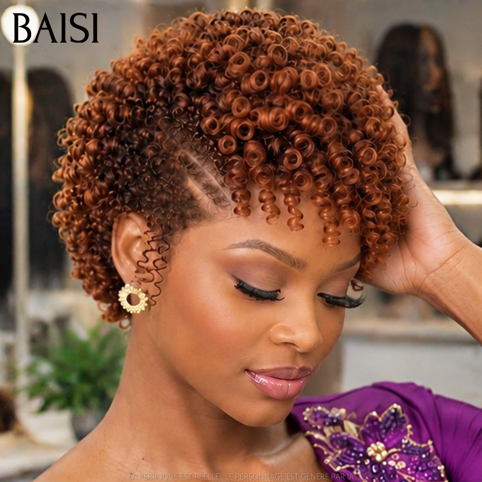 BAISI 13x4 Lace Perruque Pixie Courte Wave 145€ en Couleur Orange Nouvelle Tendance en Furie Qualité en 100% cheveux humains