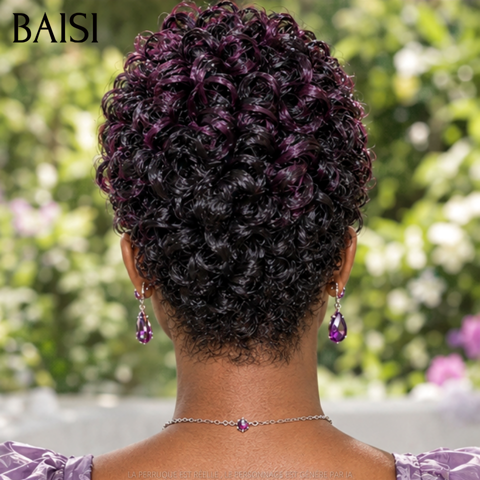 BAISI Full Lace Perruque Pixie Courte Wave 179€ en Couleur Violet Nouvelle Tendance en Furie Qualité Rien A Dire en 100% cheveux humains