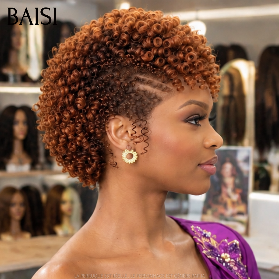 BAISI 13x4 Lace Perruque Pixie Courte Wave 145€ en Couleur Orange Nouvelle Tendance en Furie Qualité en 100% cheveux humains