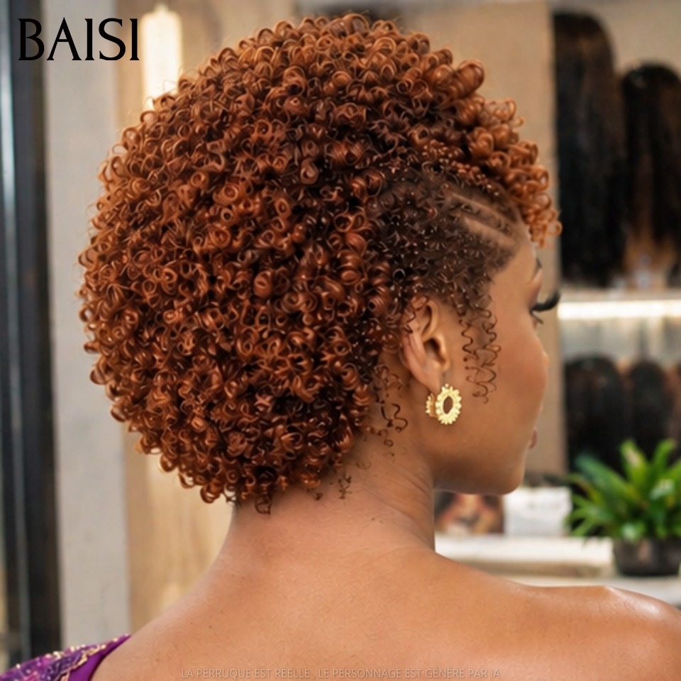 BAISI 13x4 Lace Perruque Pixie Courte Wave 145€ en Couleur Orange Nouvelle Tendance en Furie Qualité en 100% cheveux humains