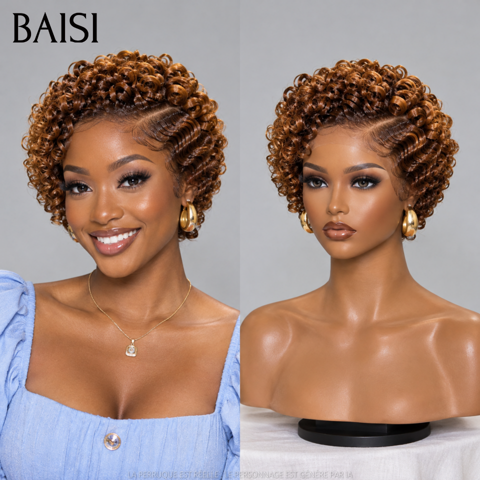 BAISI 13x4 Lace Perruque Pixie Courte Wave 109€ en Couleur Marron 4/30# Fabuleuse en 100% cheveux humains