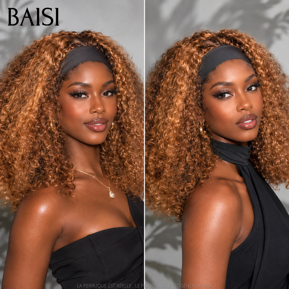 BAISI Perruque bandeau promotion 79€ noir 14 pouce kinky curly wave Fabriquée A La Machine sans Colle en 100% Cheveux Humains