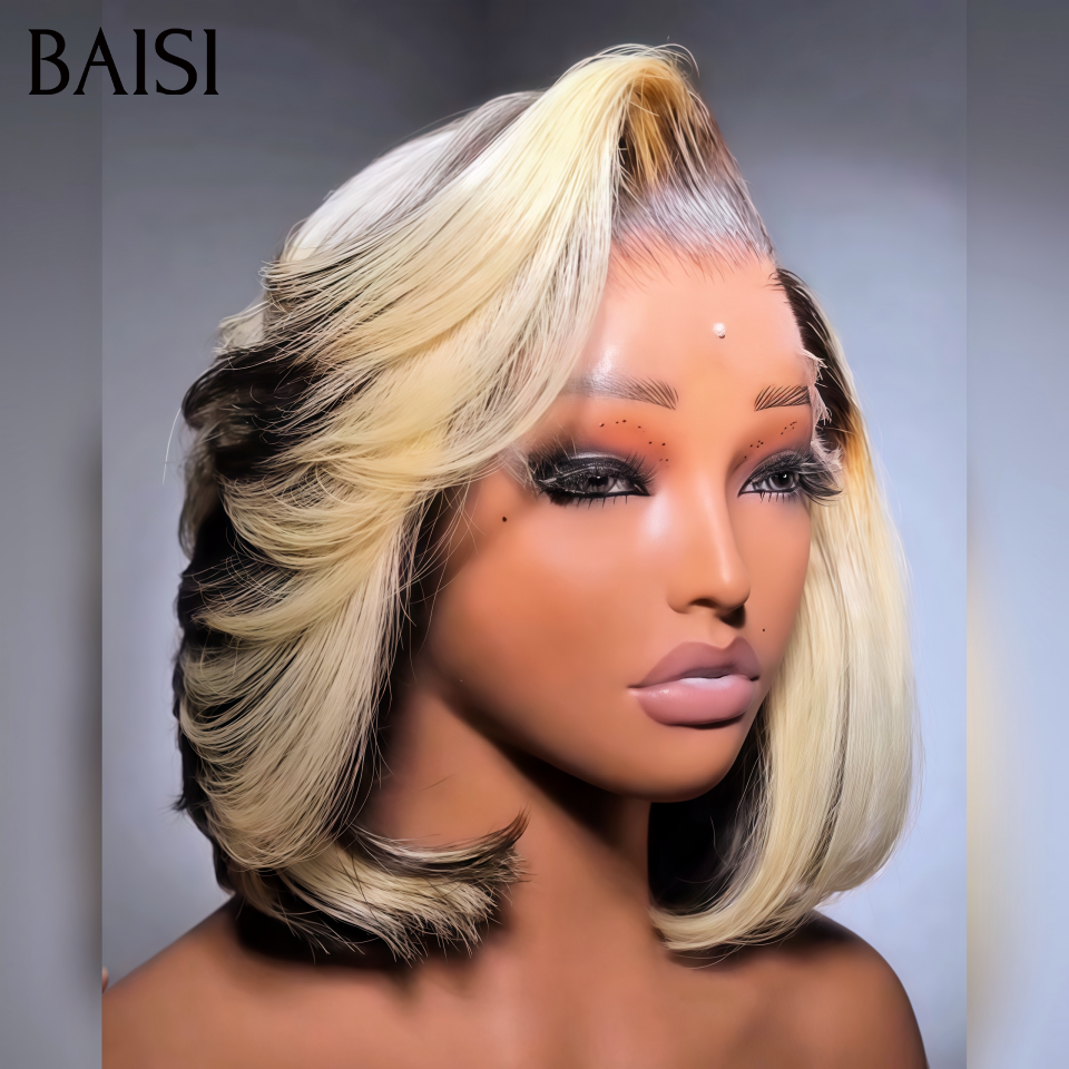 BAISI 13x4 Perruque Lisse Coupe Dégradée 10Pouces 128€ Couleur Blonde et Noir 1B/613# Envoûtante En 100% Cheveux Humains MP50