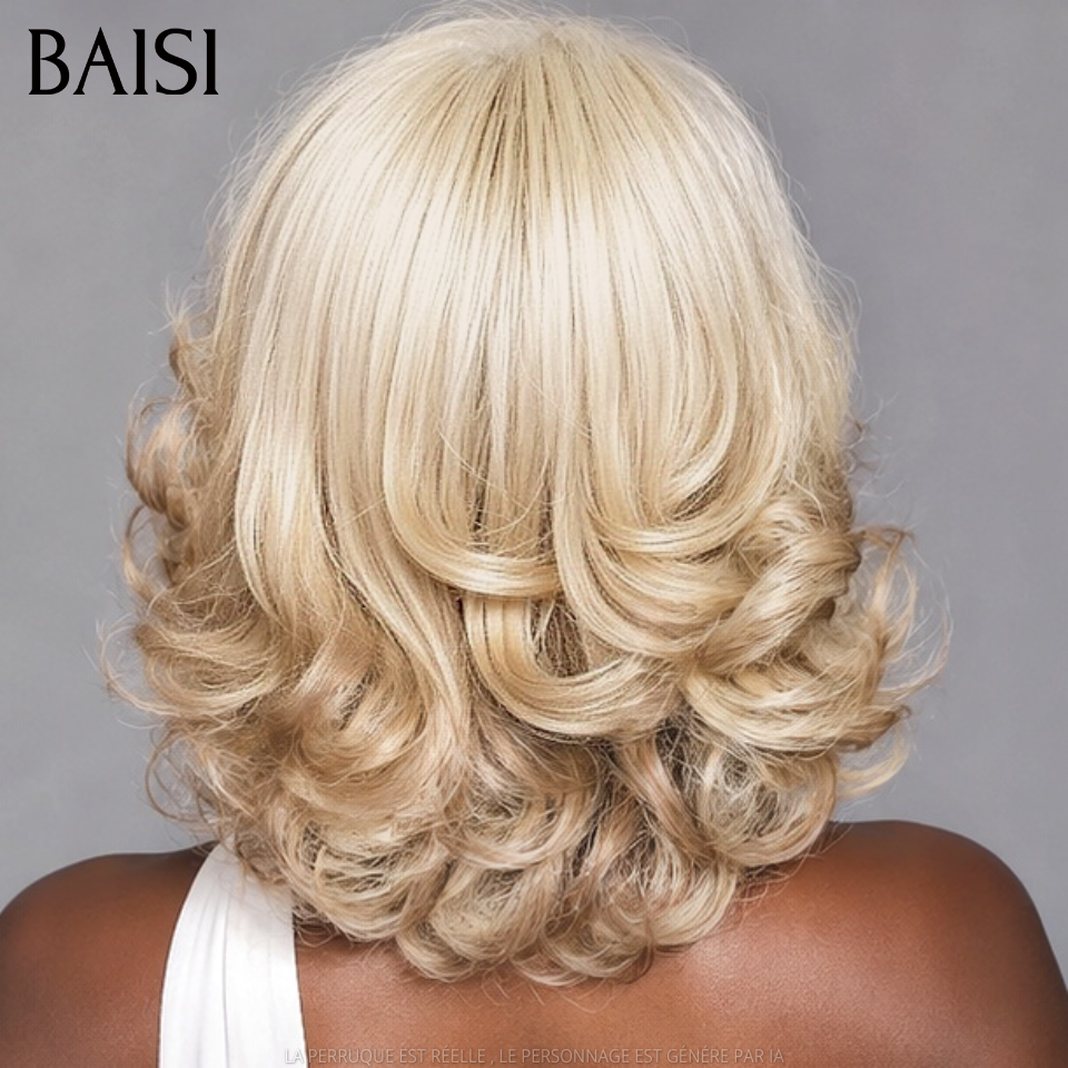 BAISI Promo Aujourd'hui Perruque 16 pouce couleurs blanche au queue grise somble grosse boucles sans colle en 100% Cheveux Humains
