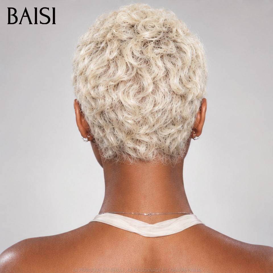 BAISI Perruque Pixie Courte Lisse Légère Vague 55€ Couleur Blonde #613 Sans Colle Sans Lace en 100% cheveux humains