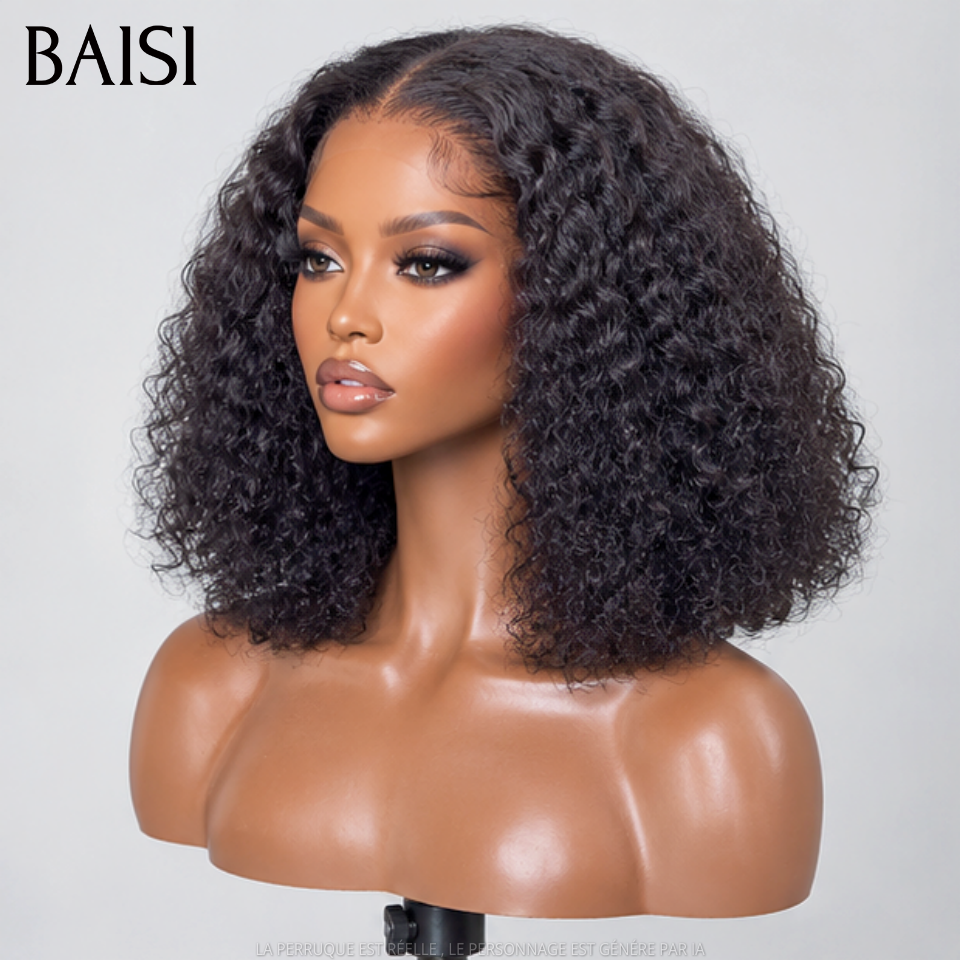 BAISI Lace frontale tranparente 13*4 Perruque curly Wave noir 12 pouce 75€ en 100% vrais cheveux humains BS65