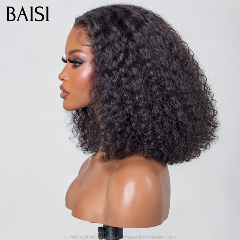 BAISI Lace frontale tranparente 13*4 Perruque curly Wave noir 12 pouce 75€ en 100% vrais cheveux humains BS65