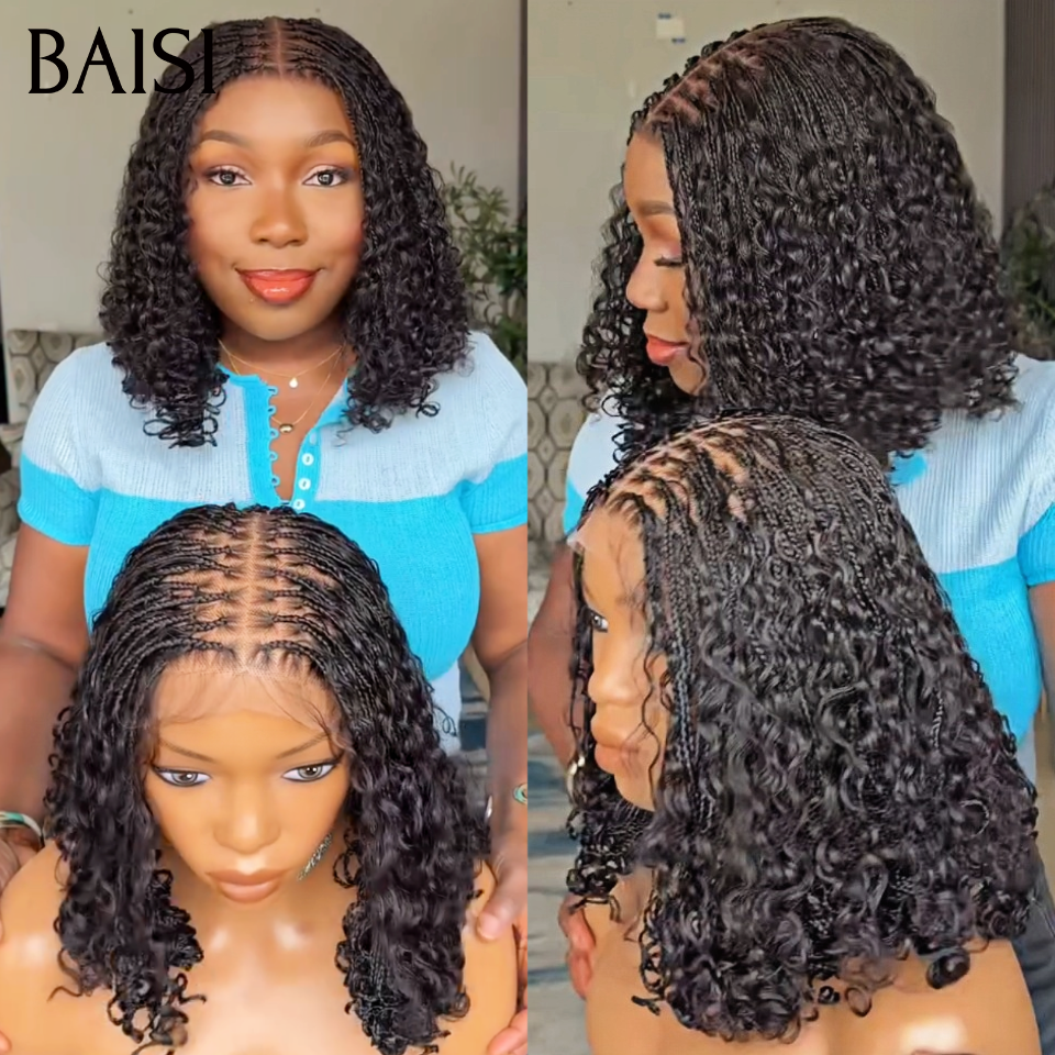 BAISI 4x4 Lace Closure Perruque Coiffée Bob Curly Wave Couleur Noir 1B# 14Pouces 139€ Seulement Racines nattées en 100% Cheveux humains