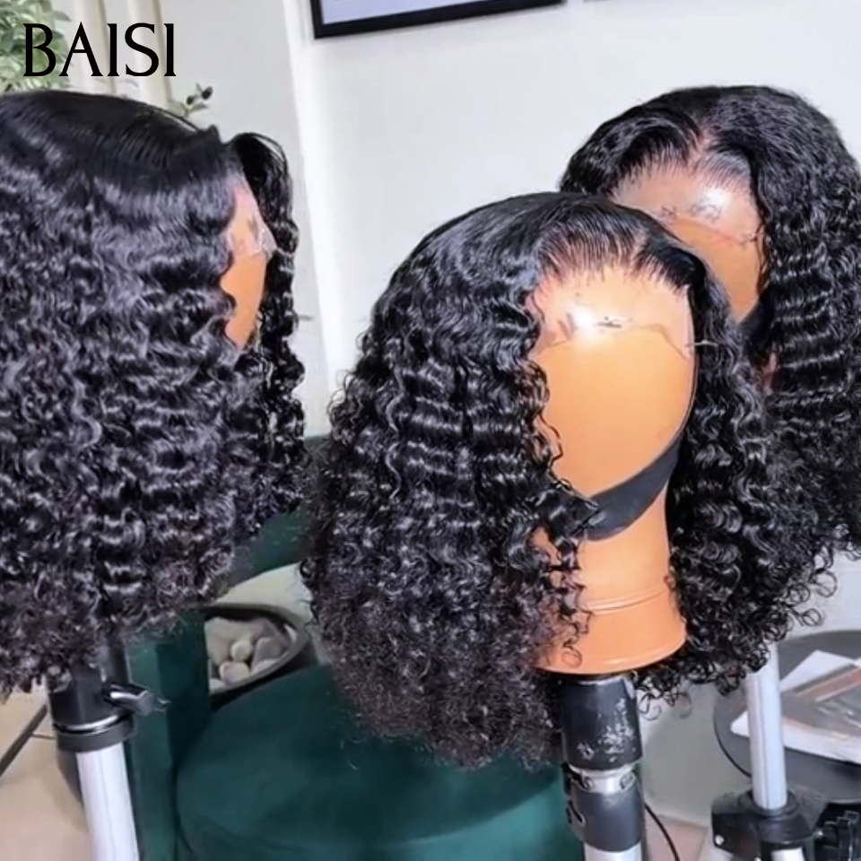 BAISI 4x4 Lace Perruque Bob Curly Wave 12pouces ou 14pouces 250% Densité Pour l'Eté ou Pour les Vacances En 100% Cheveux Humains BS60