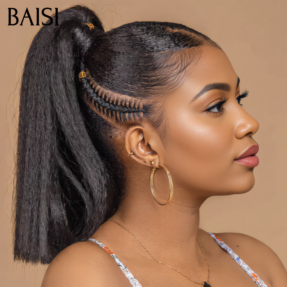 BAISI Full Lace Perruque Bob Coiffée Crépus Kinky Straight 12Pouces 139€ Couleur Noir 1B# Coiffure Deja Faite Avec Petite Nattes Trop Belle 100% Cheveux humains