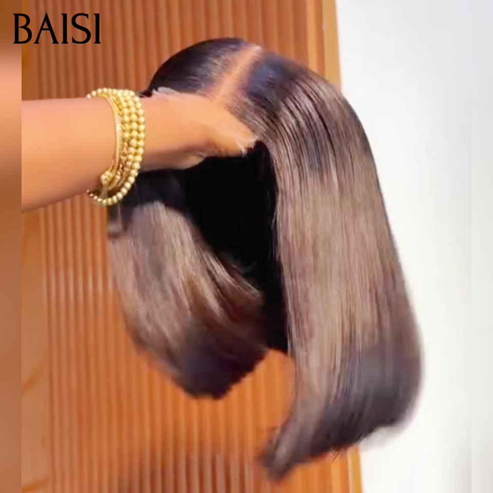 BAISI 13x4 Lace Frontale Lot De 2 Perruques Courte 1 Pixie Curly 69€ et 1 Bob Carré Lisse 78€ Seulement Promotion Inédite en 100% Cheveux Humains