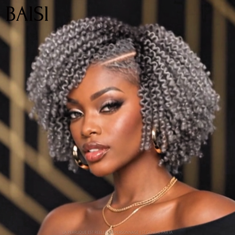 BAISI 13x6 Lace Perruque Bob Kinky Curly Coiffée Toutes les Couleurs disponible Avec Raie de Côté Nouveautés en 100% Cheveux humains