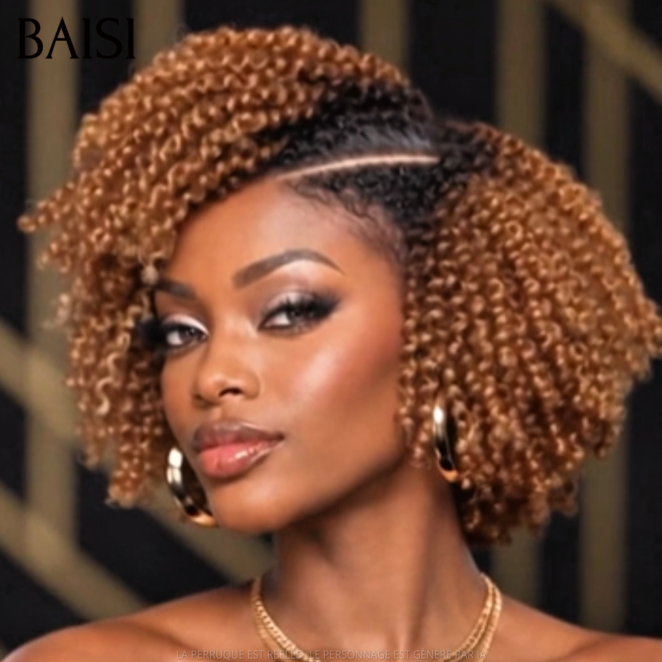 BAISI 13x6 Lace Perruque Bob Kinky Curly Coiffée Toutes les Couleurs disponible Avec Raie de Côté Nouveautés en 100% Cheveux humains