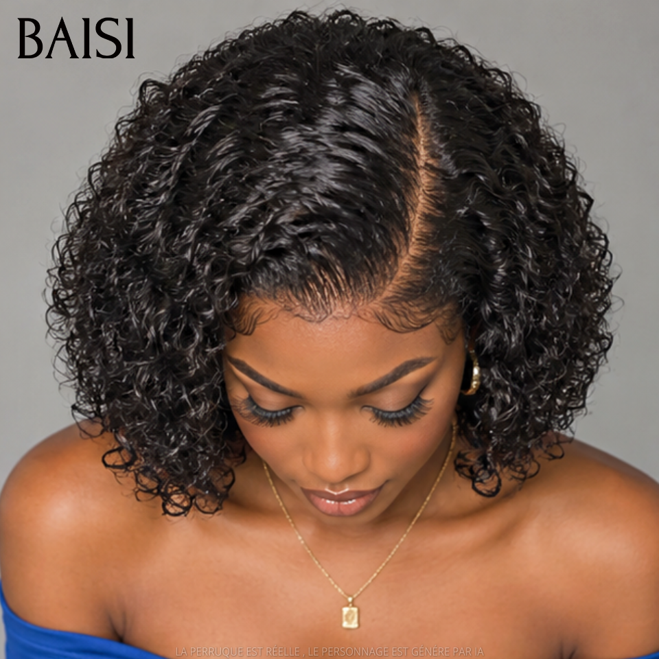 BAISI 13x4 lace frontal bob afro curl Perruque Natural 10 pouces en 100% Cheveux Humains