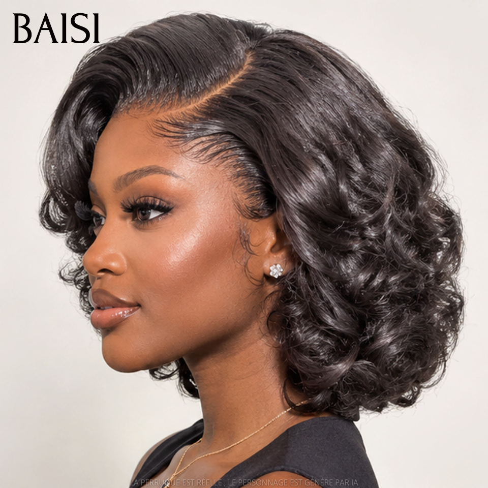 BAISI BLACK FRIDAY PROMO Stocks limités 79€ pixie Perruque egg wave NOIR avec lace frontal en 100% Cheveux Humains