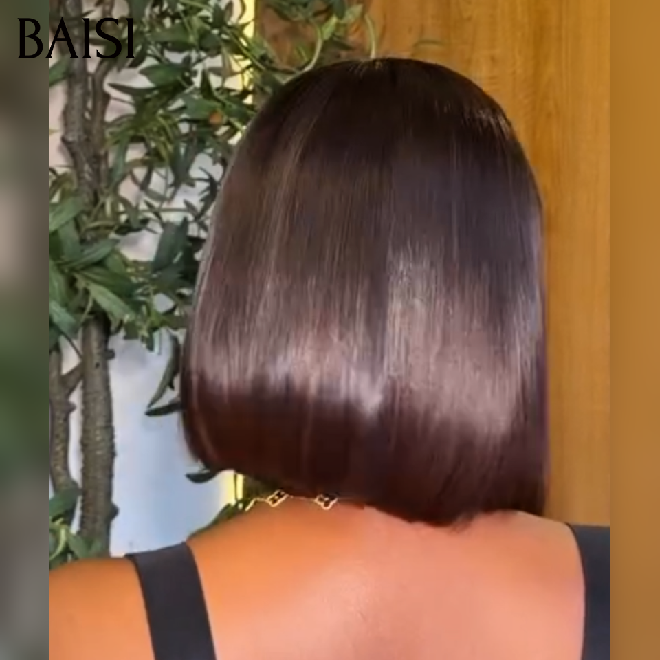 BAISI 2X6 lace Perruque BOB Lisse 98€ de Luxe Haute Qualité Viêtnam Hair Lisse BOB en Couleur Noir en 100% Cheveux Humains FR38