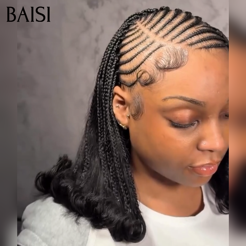 BAISI 13x4 Lace Perruque BOB Lisse Déjà Coiffée Prête à Porter Devanture A Tresse Africaine 12Pouces Look Original en 100% Cheveux Humains
