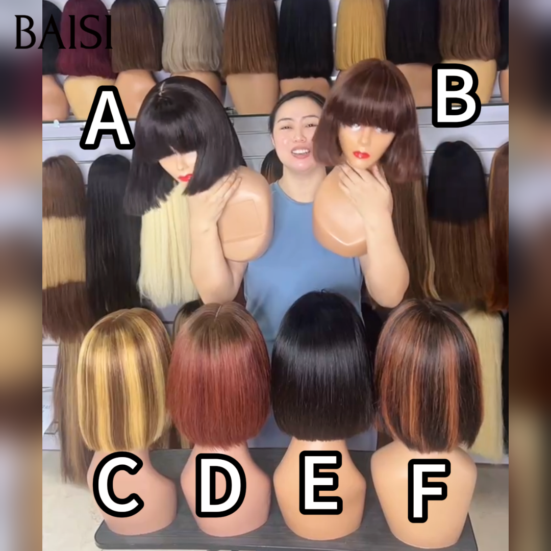 BAISI 2x6 Lace Lot de 2 Perruques Bob Lisse 8Pouces Différentes Couleurs Lot A+B ou Lot C+D ou Lot E+F Offre Spéciale Petit Business en 100% Cheveux humains