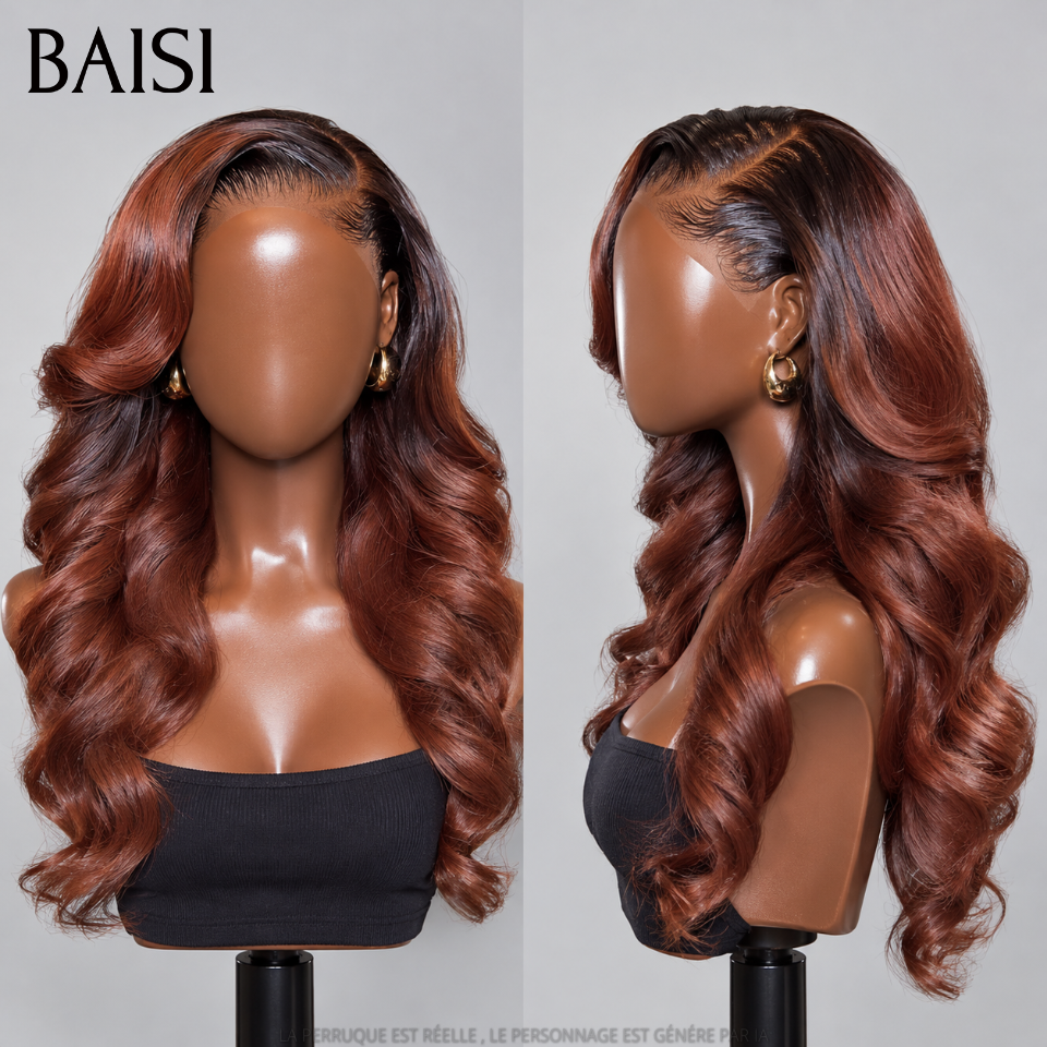 BAISI 13x4 Lace Frontal Perruque Body Wave Couleurs personnalisées brun En 100% Cheveux Humains