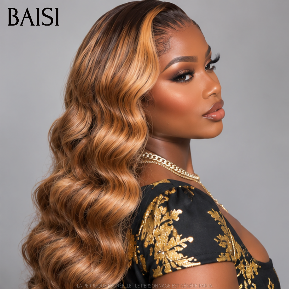 BAISI 13x4 Perruque Body Wave Sans Colle Couleurs personnalisées miel Pré-plucked Pas Besoin de Colle en 100% Raw Hair Lace déjà couper