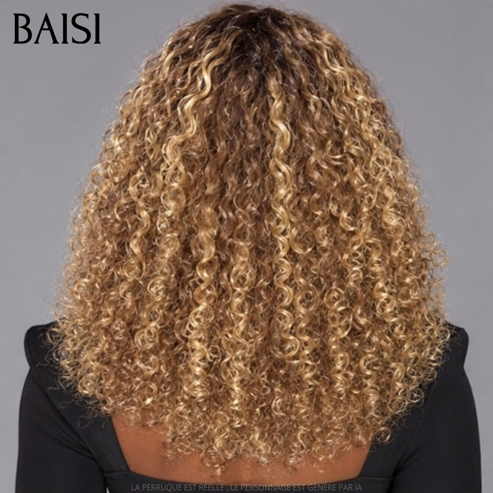 BAISI perruque avec closure water wave en couleur marron mixte miel 250% Densité 100% Cheveux Humains