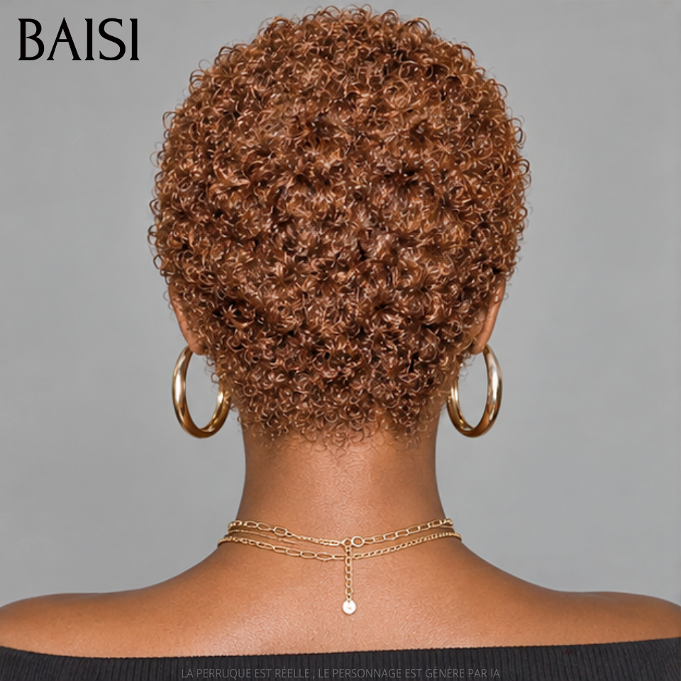BAISI Full Lace Perruque Pixie Courte Crépus Coiffée 138€ Couleur Marron Glacé #33 Super A la Mode et Sexy en 100% Cheveux humains