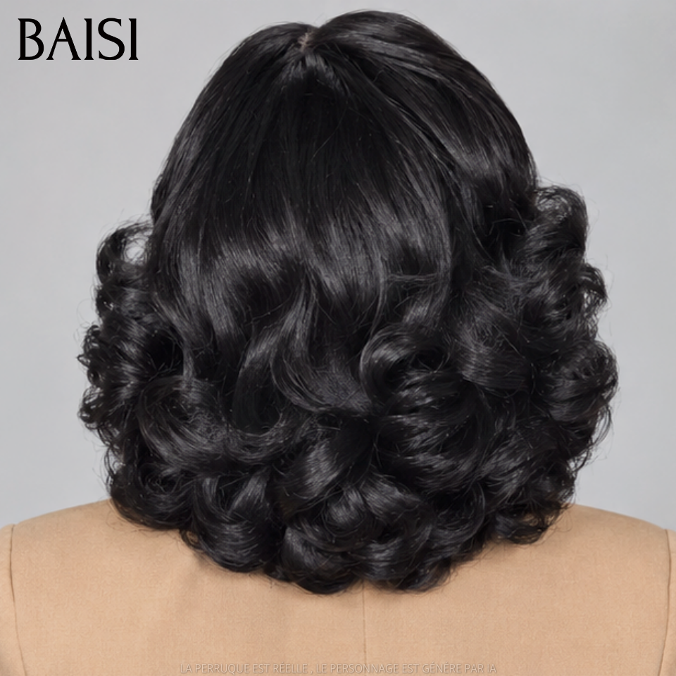 BAISI 5x5 Lace Perruque Egg Wave 12Pouces 125€ Couleur Noir 1B# Boucle Rebondissante Volume Remplie en 100% Cheveux Humains