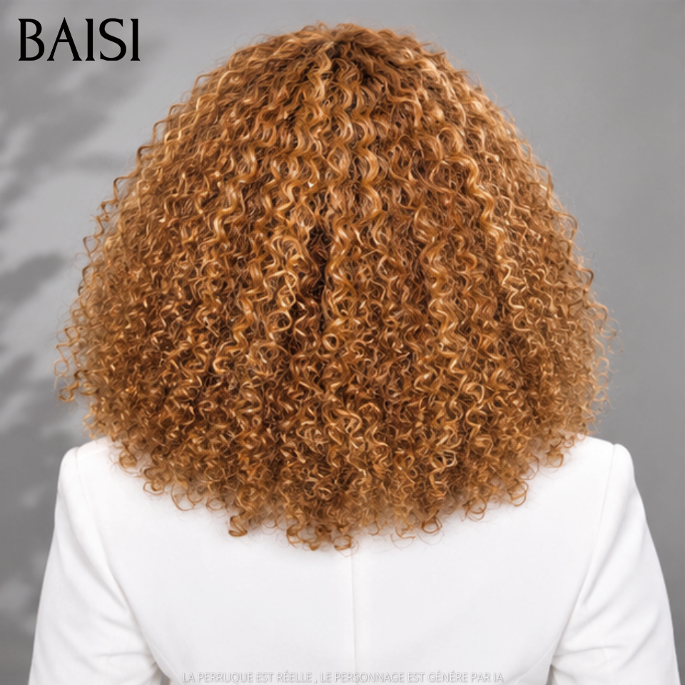 BAISI Closure Lace Perruque Curly Couleur Miel Doré P4-30 Disponible en 12Pouces ou 14Pouces ou 18Pouces Beaucoup de Volume en 100% Cheveux humains