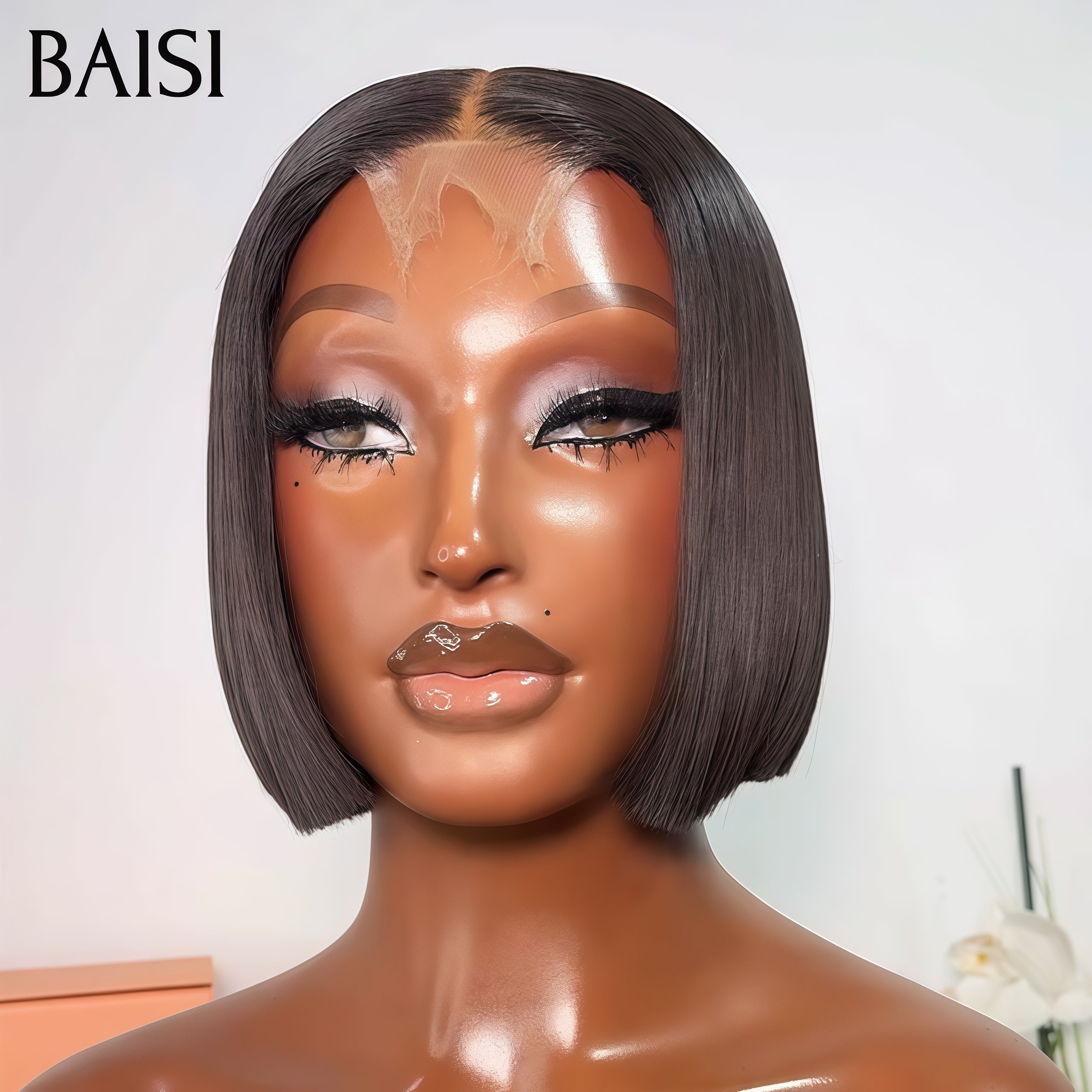 BAISI 2x6 Lace Perruque BOB Lisse 8 Pouces Noir 79€ Ou Couleur Marron dorée 4/33# 95€ Qualité Authentique En 100% Cheveux Humains