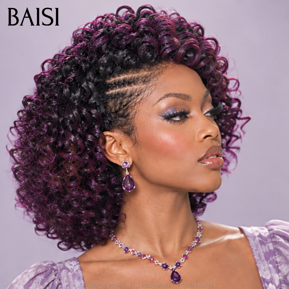 BAISI 13x4 Lace Perruque Déjà Coiffée Curly Violet Courte A Partir de 139€€ Couleur En Vogue Mèche de Qualité en 100% Cheveux humains MP50