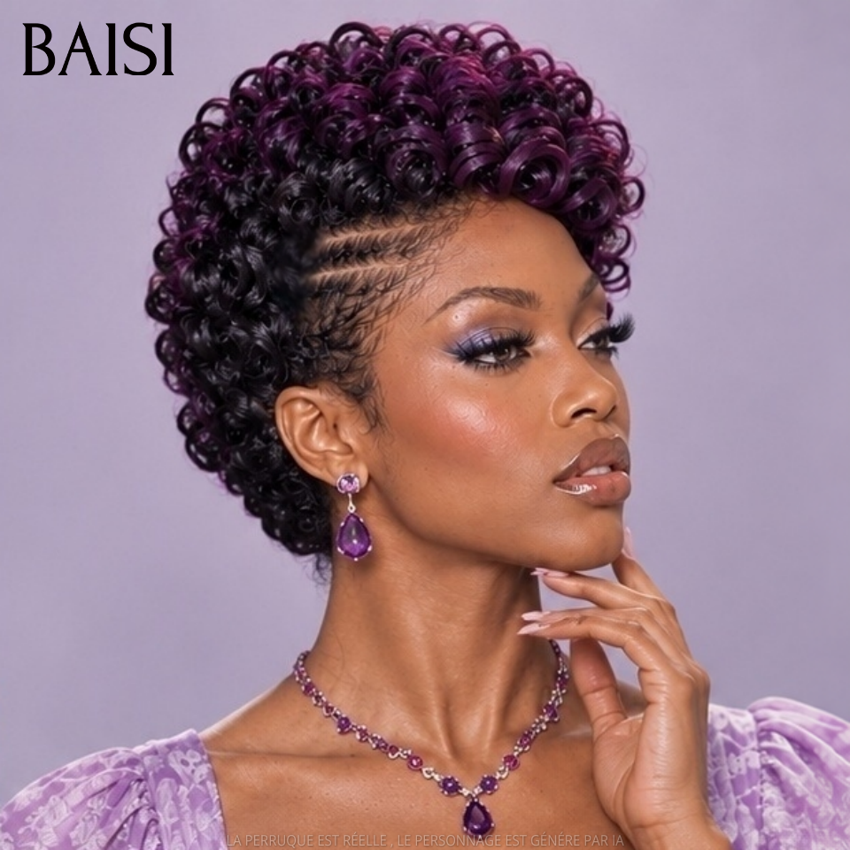 BAISI 13x4 Lace Perruque Déjà Coiffée Curly Violet Courte A Partir de 139€€ Couleur En Vogue Mèche de Qualité en 100% Cheveux humains MP50