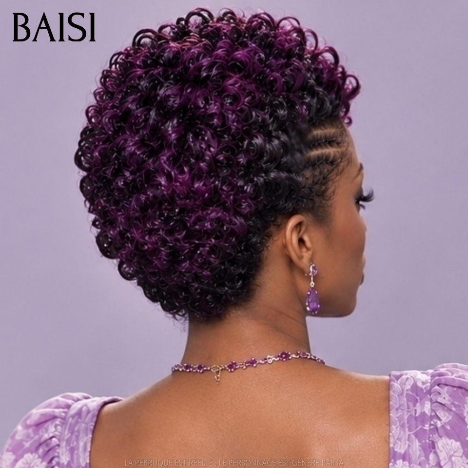 BAISI 13x4 Lace Perruque Déjà Coiffée Curly Violet Courte A Partir de 139€€ Couleur En Vogue Mèche de Qualité en 100% Cheveux humains MP50
