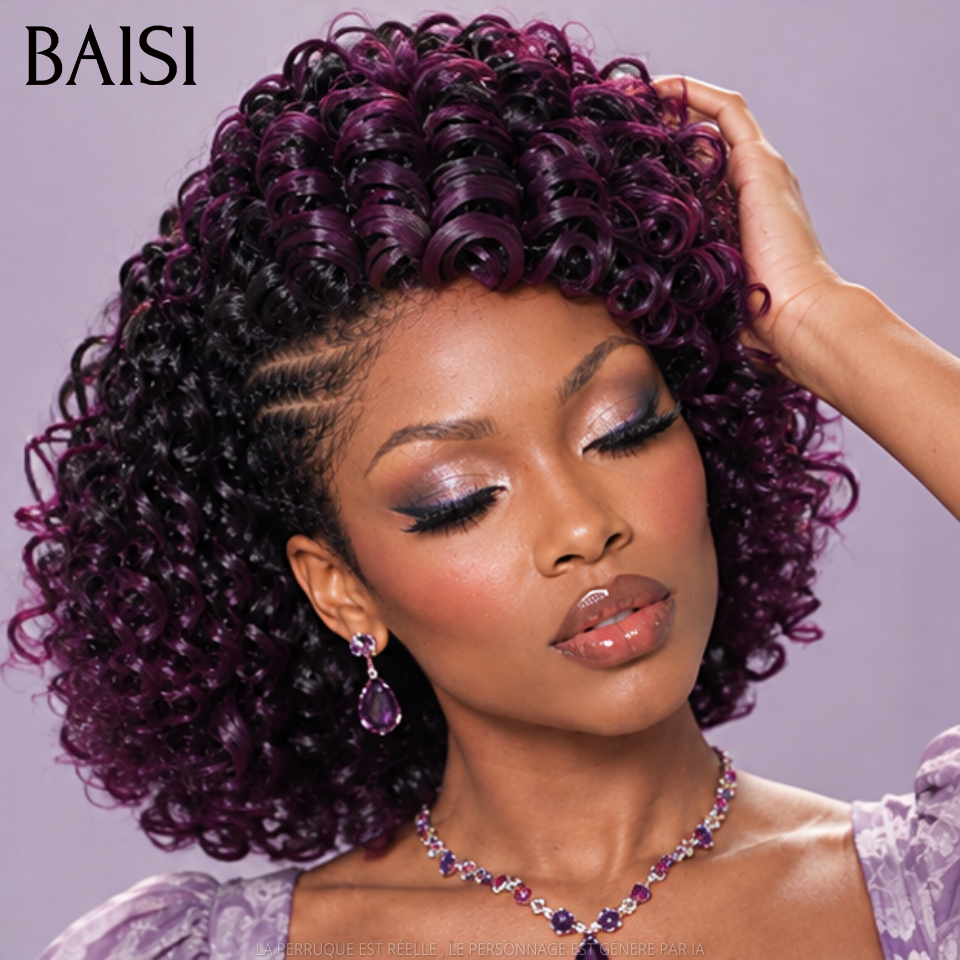 BAISI 13x4 Lace Perruque Déjà Coiffée Curly Violet Courte A Partir de 139€€ Couleur En Vogue Mèche de Qualité en 100% Cheveux humains MP50